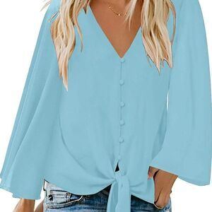 NWOT Women Luvamia Women's V Neck Button Down Shirts  Crystal Blue Size S